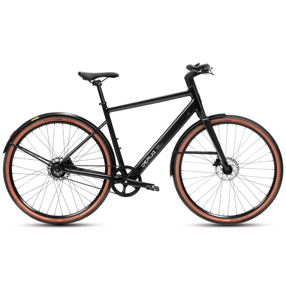 DERUIZ E-bike Turmali Diamant 52cm/58cm mit Bluetooth für Herren, 360Wh Citybike, 110km Reichweite, hydraulische Scheibenbremse, Diamant-Rahmen, schwarz - wheelyou24