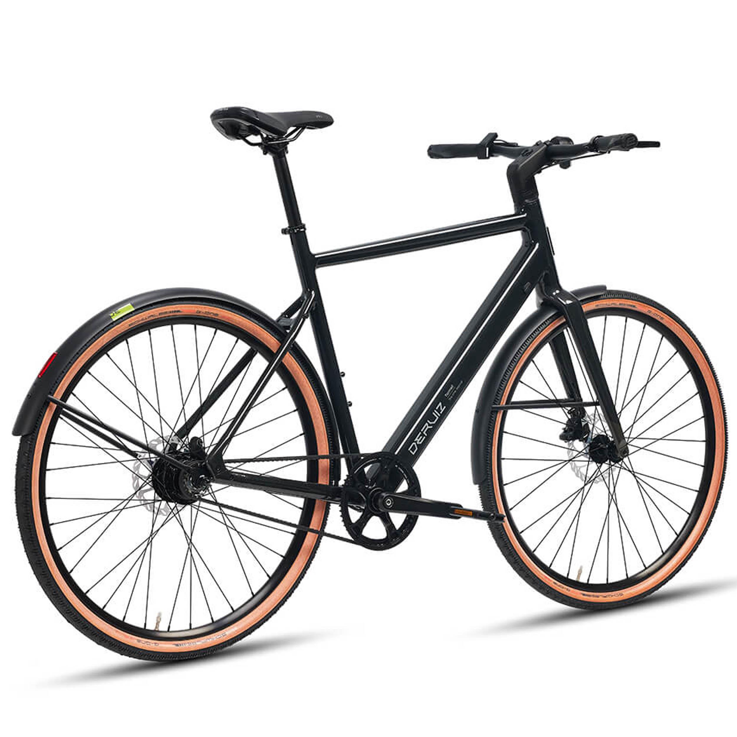 DERUIZ E-bike Turmali Diamant 52cm/58cm mit Bluetooth für Herren, 360Wh Citybike, 110km Reichweite, hydraulische Scheibenbremse, Diamant-Rahmen, schwarz - wheelyou24