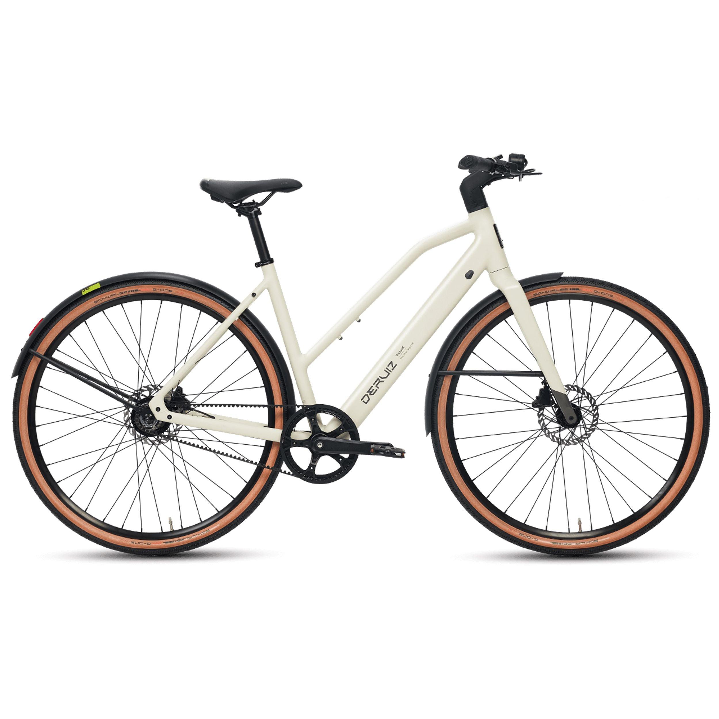 DERUIZ E-bike Turmali Trapez 48.5cm mit Bluetooth für Damen, 360Wh Citybike, 110km Reichweite, hydraulische Scheibenbremse, Trapez-Rahmen, beige - wheelyou24