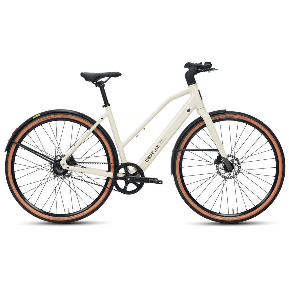 DERUIZ E-bike Turmali Trapez 48.5cm mit Bluetooth für Damen, 360Wh Citybike, 110km Reichweite, hydraulische Scheibenbremse, Trapez-Rahmen, beige - wheelyou24