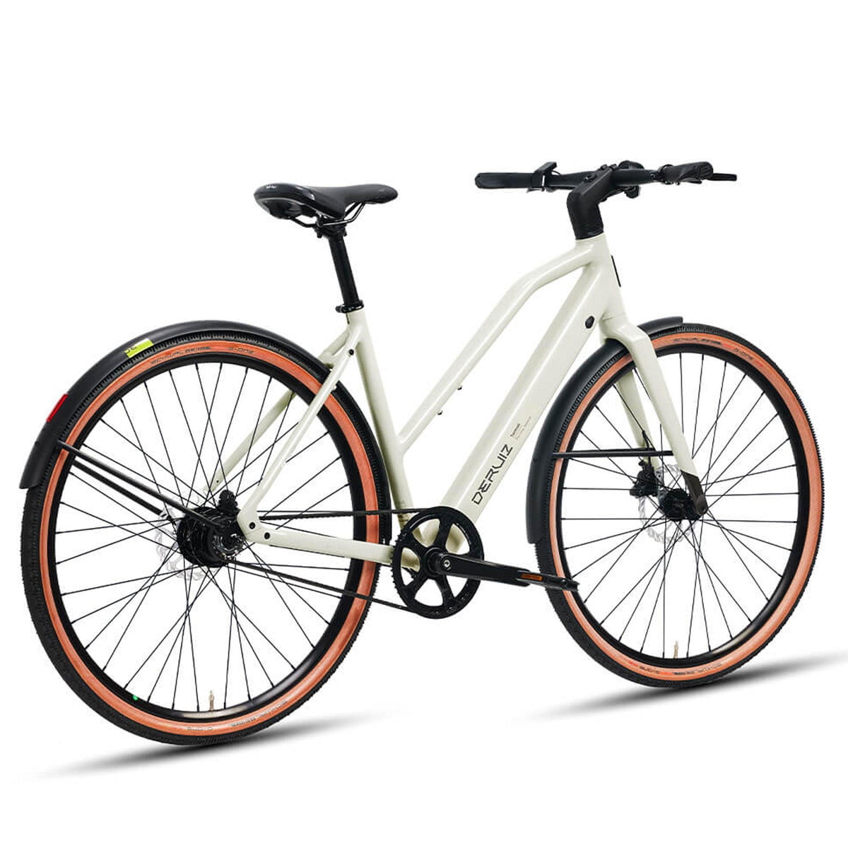 DERUIZ E-bike Turmali Trapez 48.5cm mit Bluetooth für Damen, 360Wh Citybike, 110km Reichweite, hydraulische Scheibenbremse, Trapez-Rahmen, beige - wheelyou24