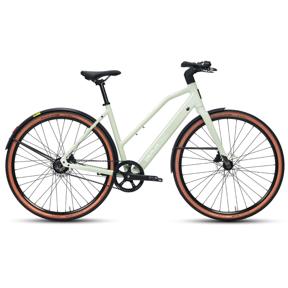 DERUIZ E-bike Turmali Trapez 48.5cm mit Bluetooth für Damen, 360Wh Citybike, 110km Reichweite, hydraulische Scheibenbremse, Trapez-Rahmen, mintgrün - wheelyou24