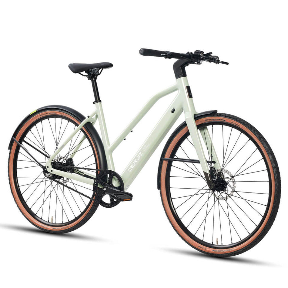 DERUIZ E-bike Turmali Trapez 48.5cm mit Bluetooth für Damen, 360Wh Citybike, 110km Reichweite, hydraulische Scheibenbremse, Trapez-Rahmen, mintgrün - wheelyou24