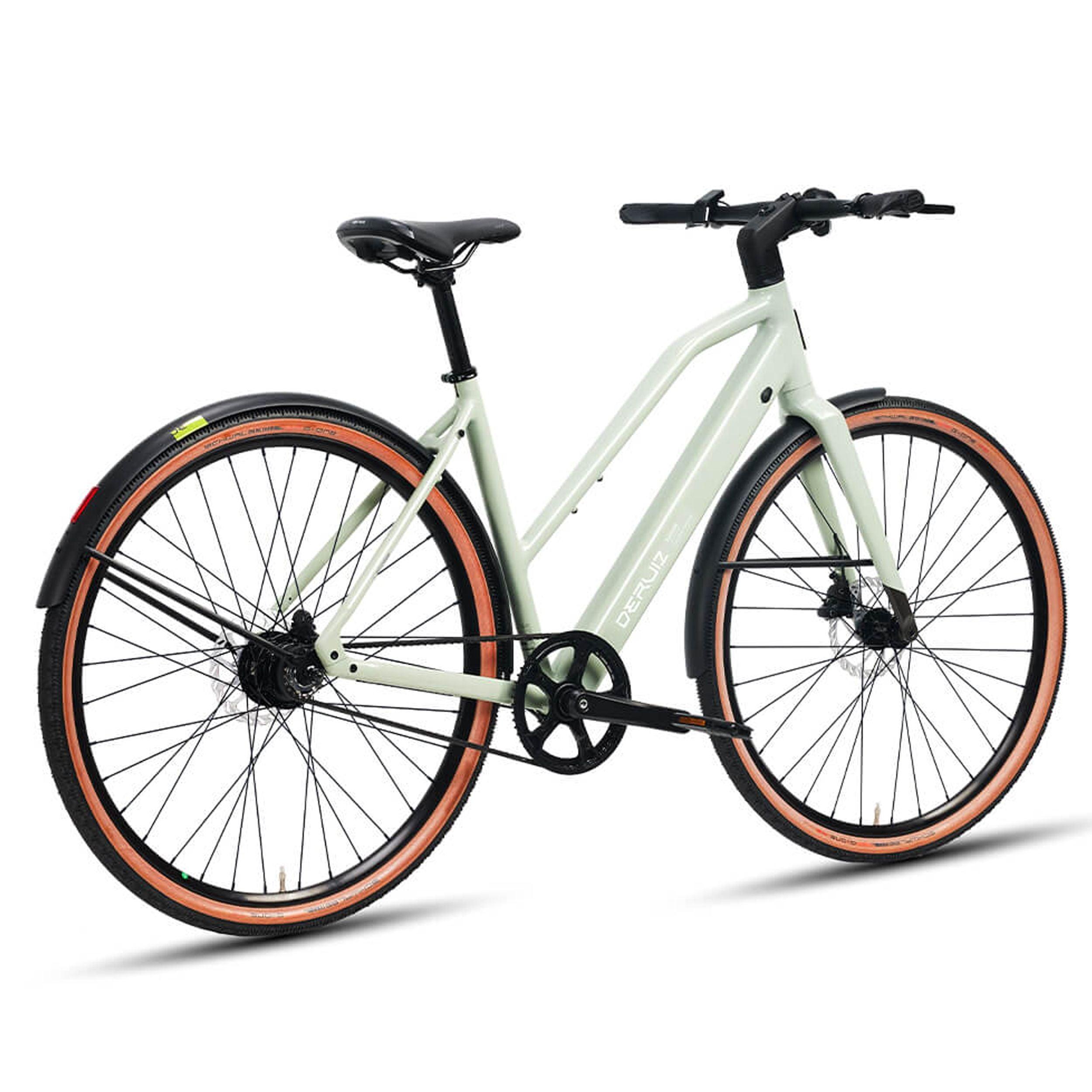 DERUIZ E-bike Turmali Trapez 48.5cm mit Bluetooth für Damen, 360Wh Citybike, 110km Reichweite, hydraulische Scheibenbremse, Trapez-Rahmen, mintgrün - wheelyou24