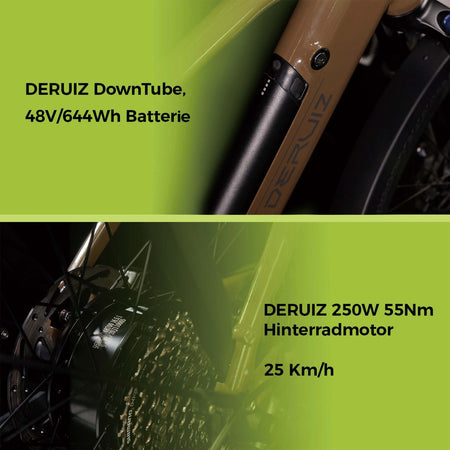 DERUIZ E-bike MarbleSUV 27,5 Zoll mit Bluetooth für Damen und Herren, 644Wh Trekkingbike, 8 Gang Shimano Schaltwerk, Diamant-Rahmen, braun - wheelyou24