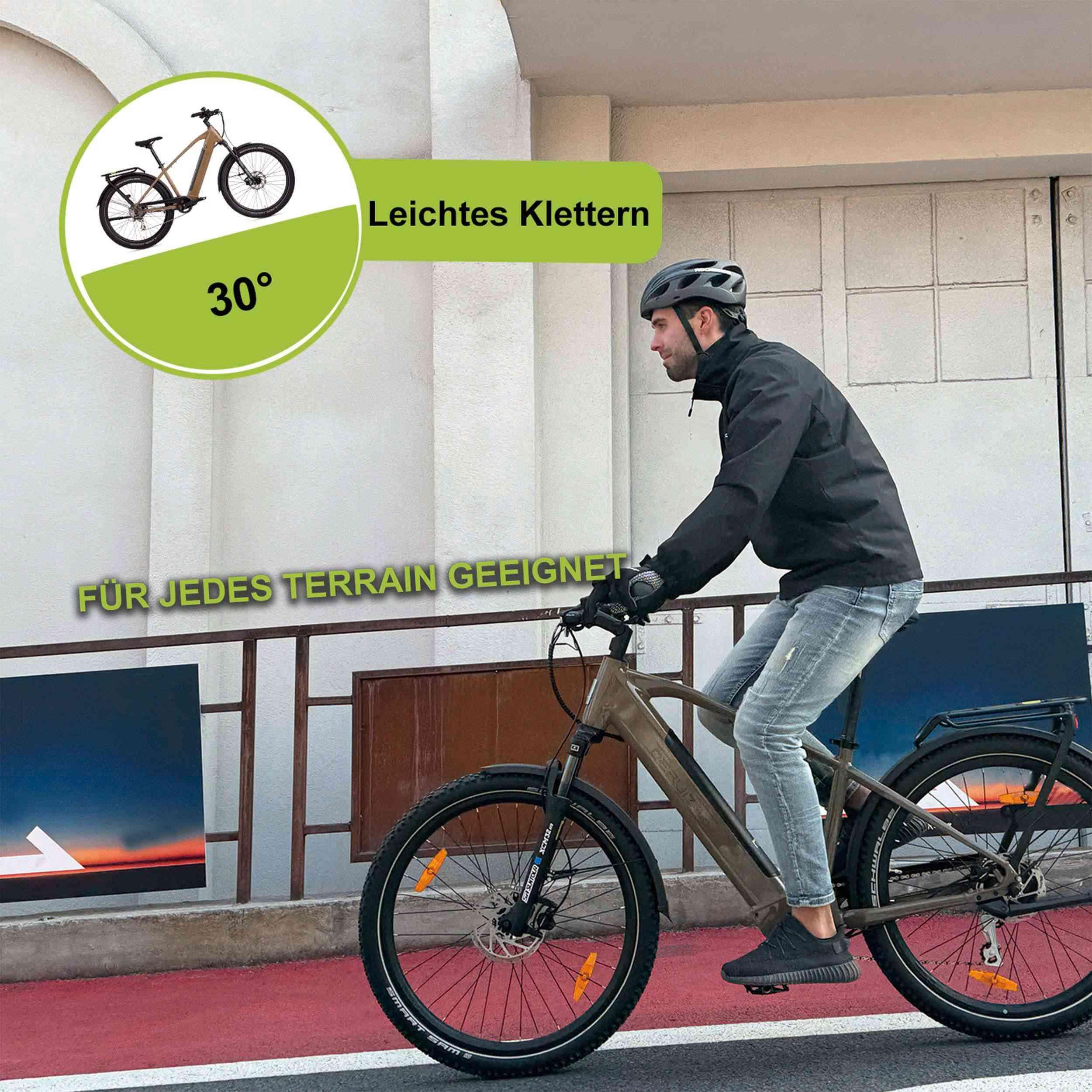 DERUIZ E-bike MarbleSUV 27,5 Zoll mit Bluetooth für Damen und Herren, 644Wh Trekkingbike, 8 Gang Shimano Schaltwerk, Diamant-Rahmen, braun - wheelyou24