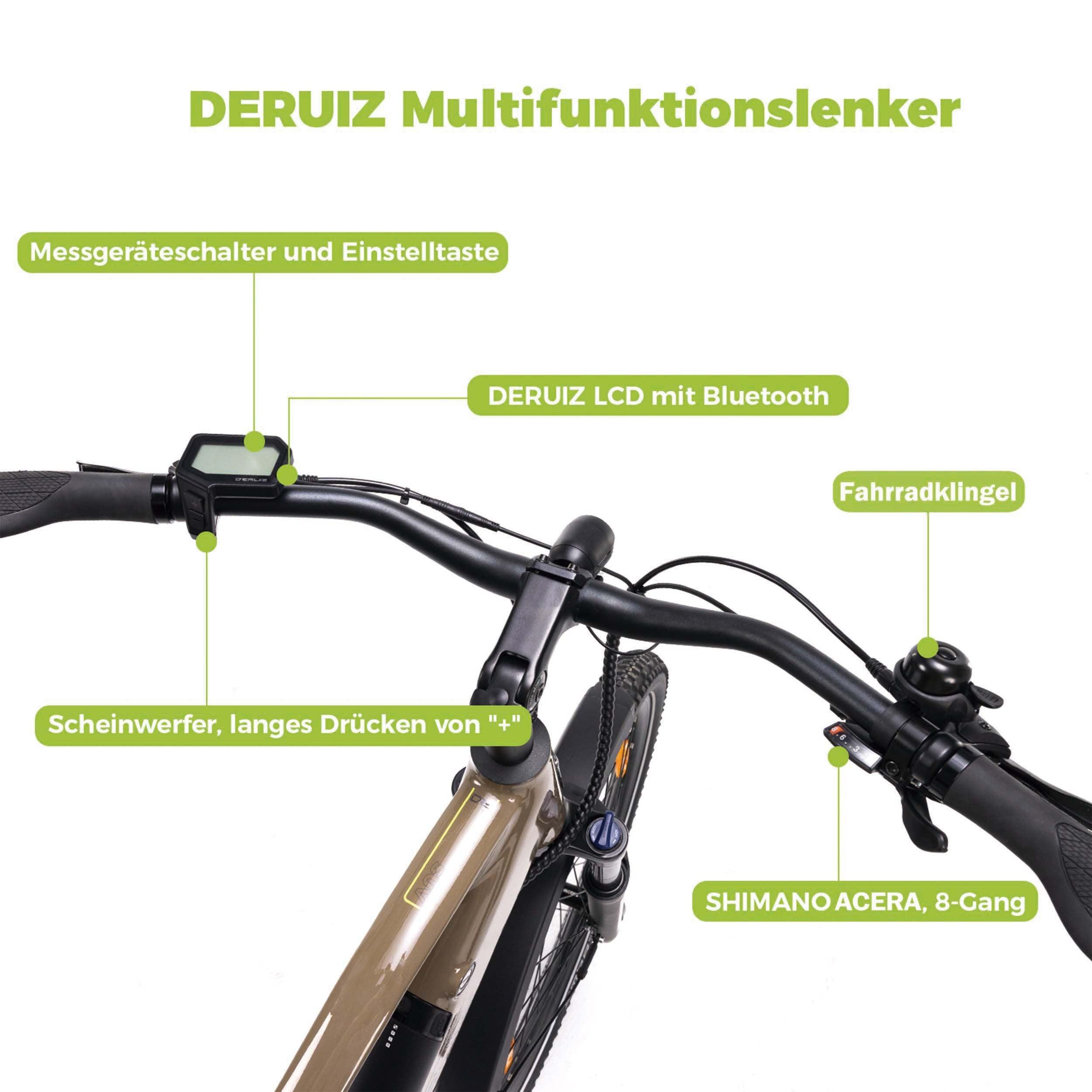 DERUIZ E-bike MarbleSUV 27,5 Zoll mit Bluetooth für Damen und Herren, 644Wh Trekkingbike, 8 Gang Shimano Schaltwerk, Diamant-Rahmen, braun - wheelyou24