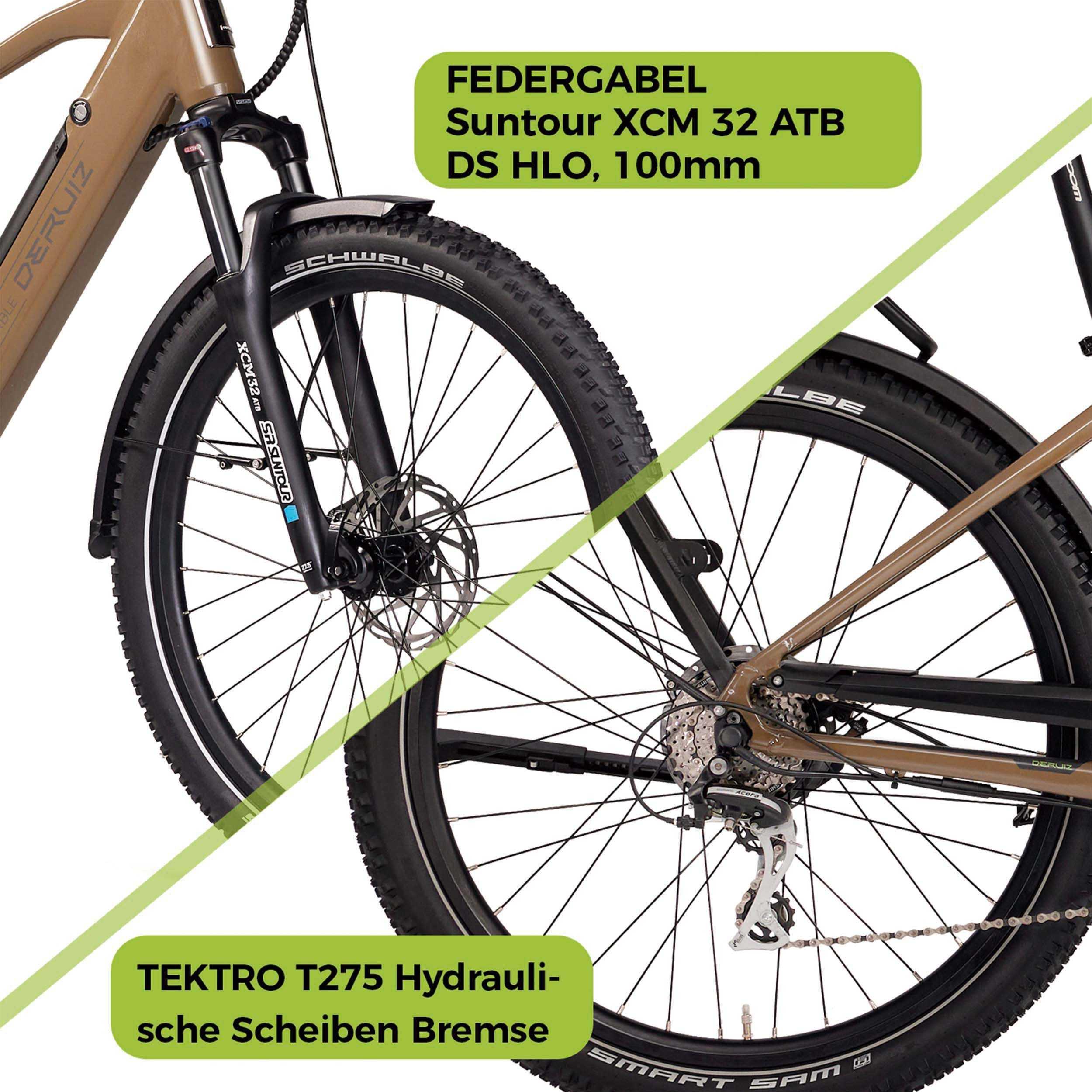 DERUIZ E-bike MarbleSUV 27,5 Zoll mit Bluetooth für Damen und Herren, 644Wh Trekkingbike, 8 Gang Shimano Schaltwerk, Diamant-Rahmen, braun - wheelyou24