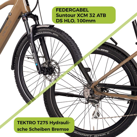 DERUIZ E-bike MarbleSUV 27,5 Zoll mit Bluetooth für Damen und Herren, 644Wh Trekkingbike, 8 Gang Shimano Schaltwerk, Diamant-Rahmen, braun - wheelyou24