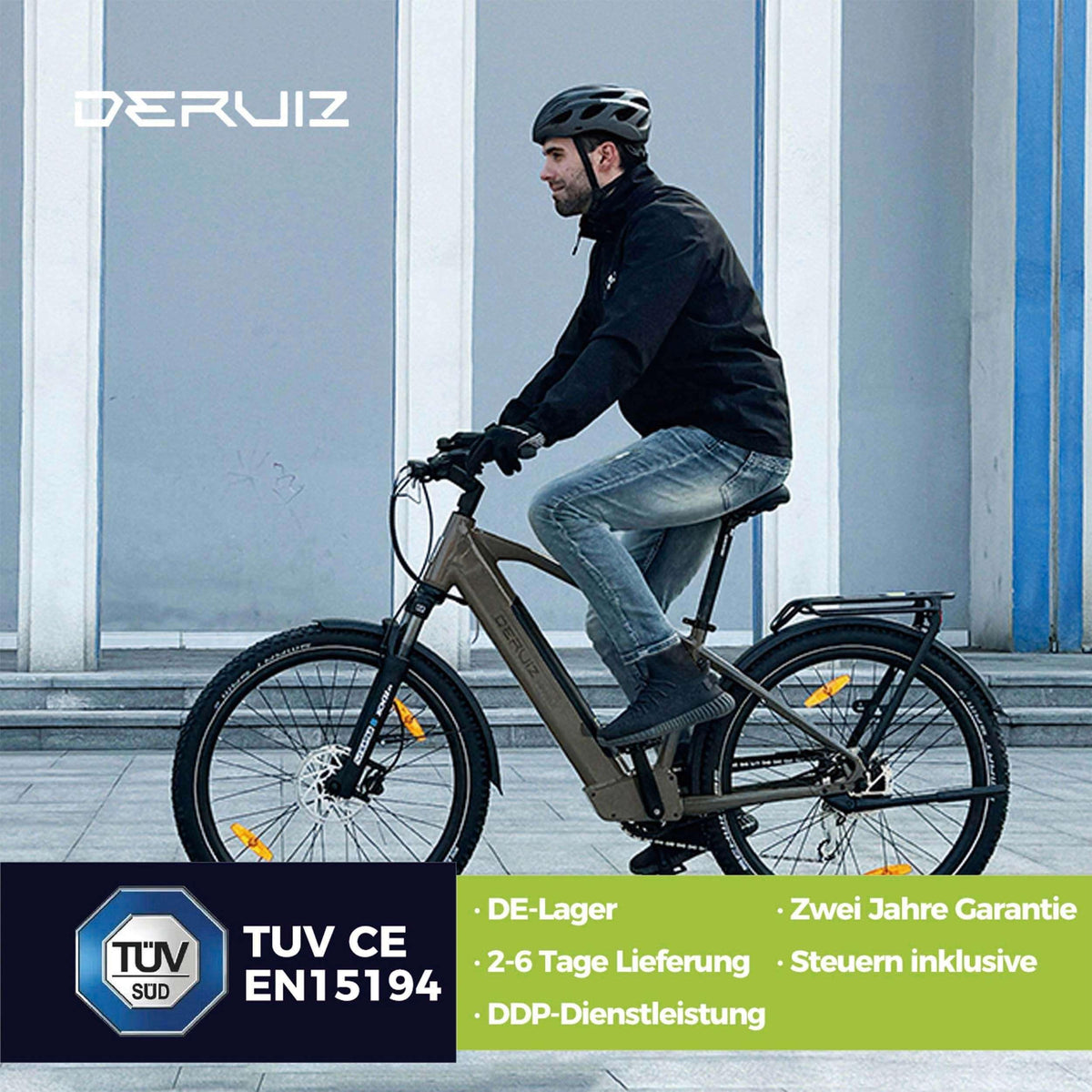 DERUIZ E-bike MarbleSUV 27,5 Zoll mit Bluetooth für Damen und Herren, 644Wh Trekkingbike, 8 Gang Shimano Schaltwerk, Diamant-Rahmen, braun - wheelyou24