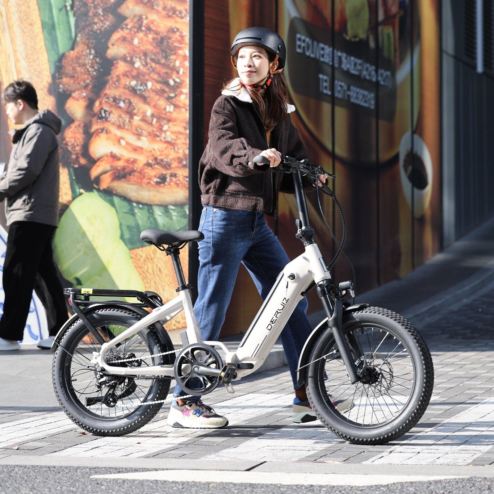 DERUIZ E-Bike Peridot 20 Zoll mit Bluetooth für Damen Herren, 500Wh Foldingbike, 8 Gang Shimano Schaltwerk, Tiefeinsteiger-Rahmen, klappbar, beige - wheelyou24