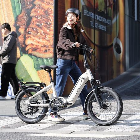 DERUIZ E-Bike Peridot 20 Zoll mit Bluetooth für Damen Herren, 500Wh Foldingbike, 8 Gang Shimano Schaltwerk, Tiefeinsteiger-Rahmen, klappbar, beige - wheelyou24