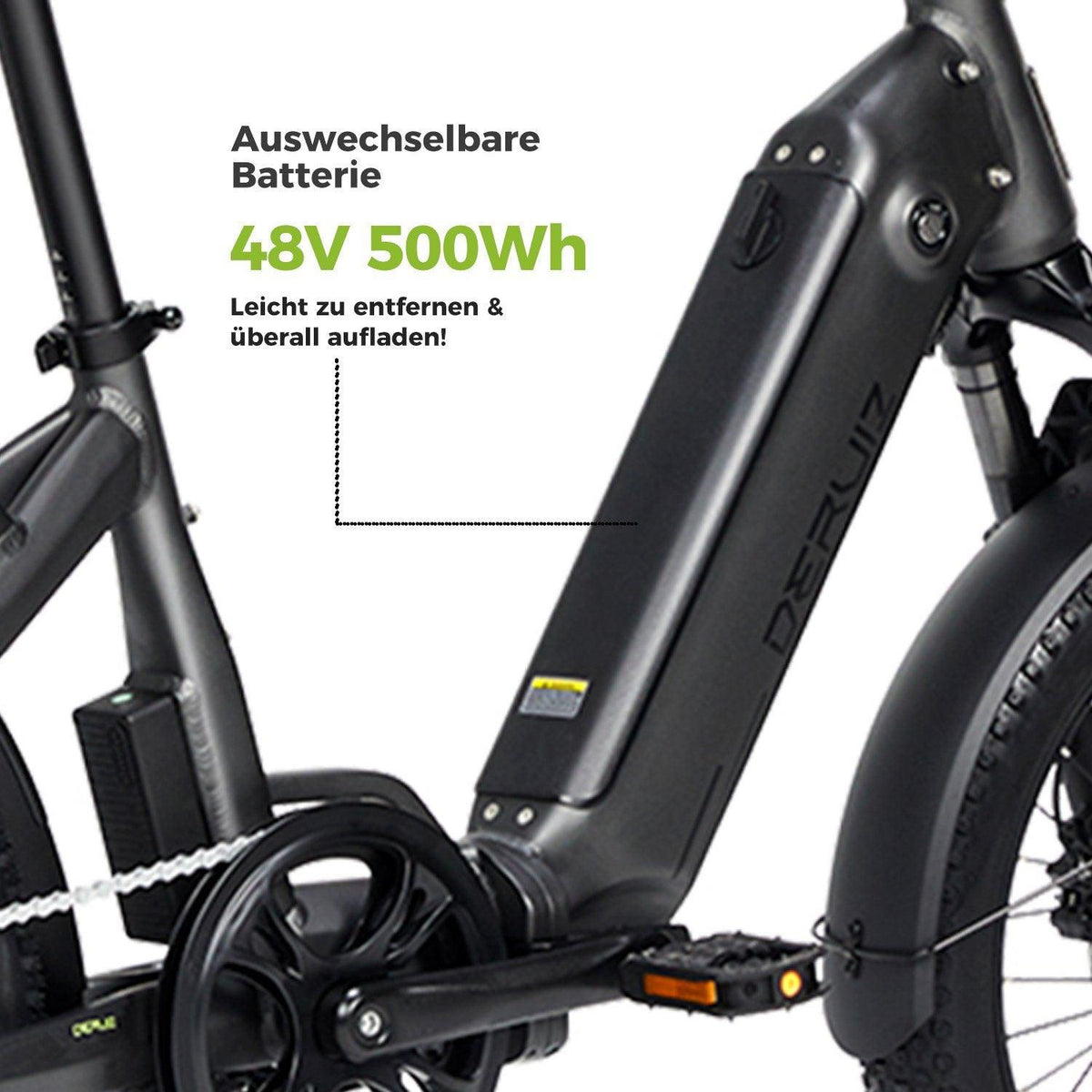 DERUIZ E-Bike Peridot 20 Zoll mit Bluetooth für Damen Herren, 500Wh Foldingbike, 8 Gang Shimano Schaltwerk, Tiefeinsteiger-Rahmen, klappbar, grau - wheelyou24