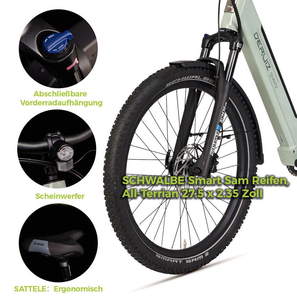 DERUIZ E-bike QuartzSUV 27,5 Zoll für Damen und Herren, MTB Reifen, 8 Gang Shimano Schaltwerk, Tiefeinsteiger-Rahmen, Hinterradmotor, grün - wheelyou24