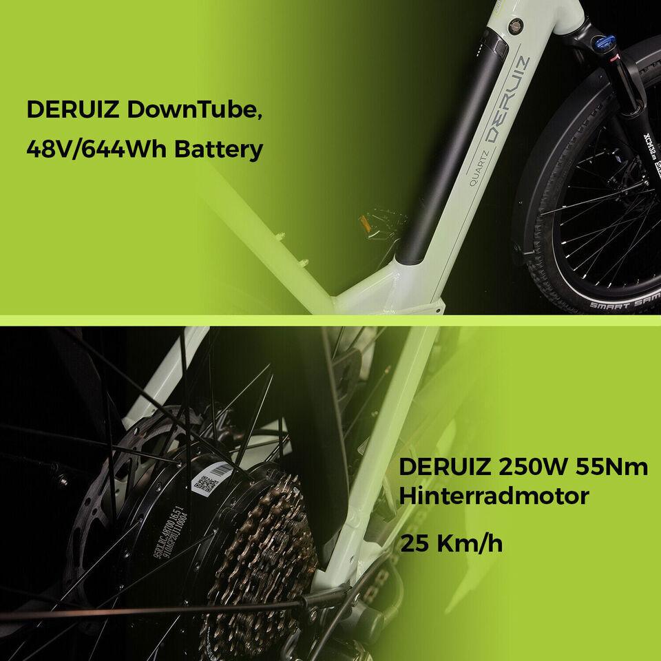 DERUIZ E-bike QuartzSUV 27,5 Zoll für Damen und Herren, MTB Reifen, 8 Gang Shimano Schaltwerk, Tiefeinsteiger-Rahmen, Hinterradmotor, grün - wheelyou24