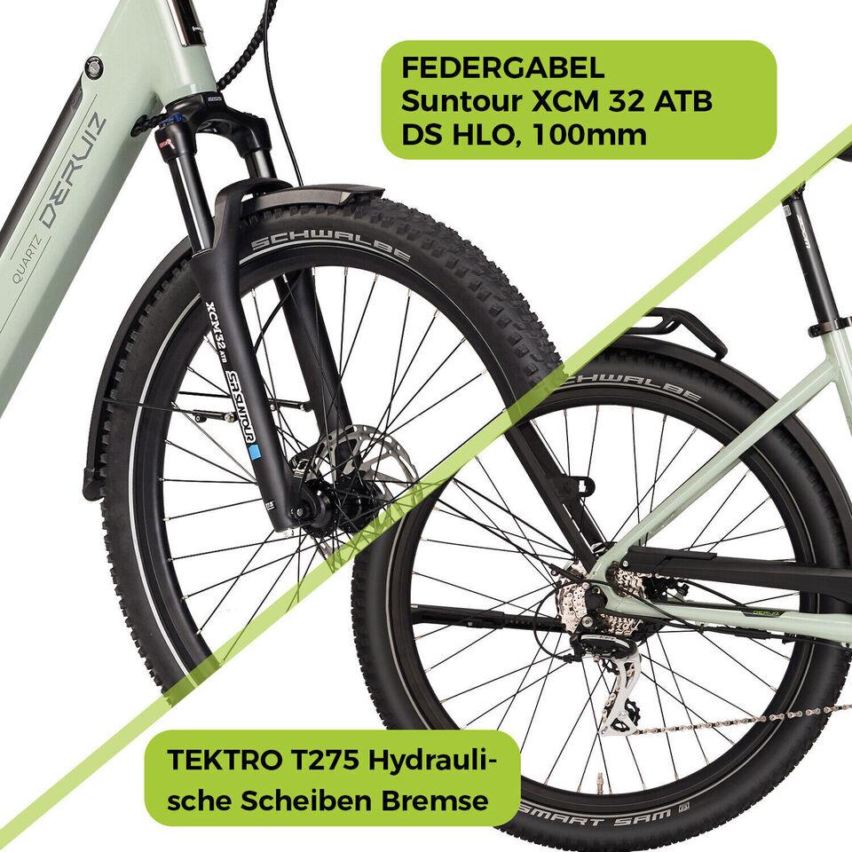 DERUIZ E-bike QuartzSUV 27,5 Zoll für Damen und Herren, MTB Reifen, 8 Gang Shimano Schaltwerk, Tiefeinsteiger-Rahmen, Hinterradmotor, grün - wheelyou24