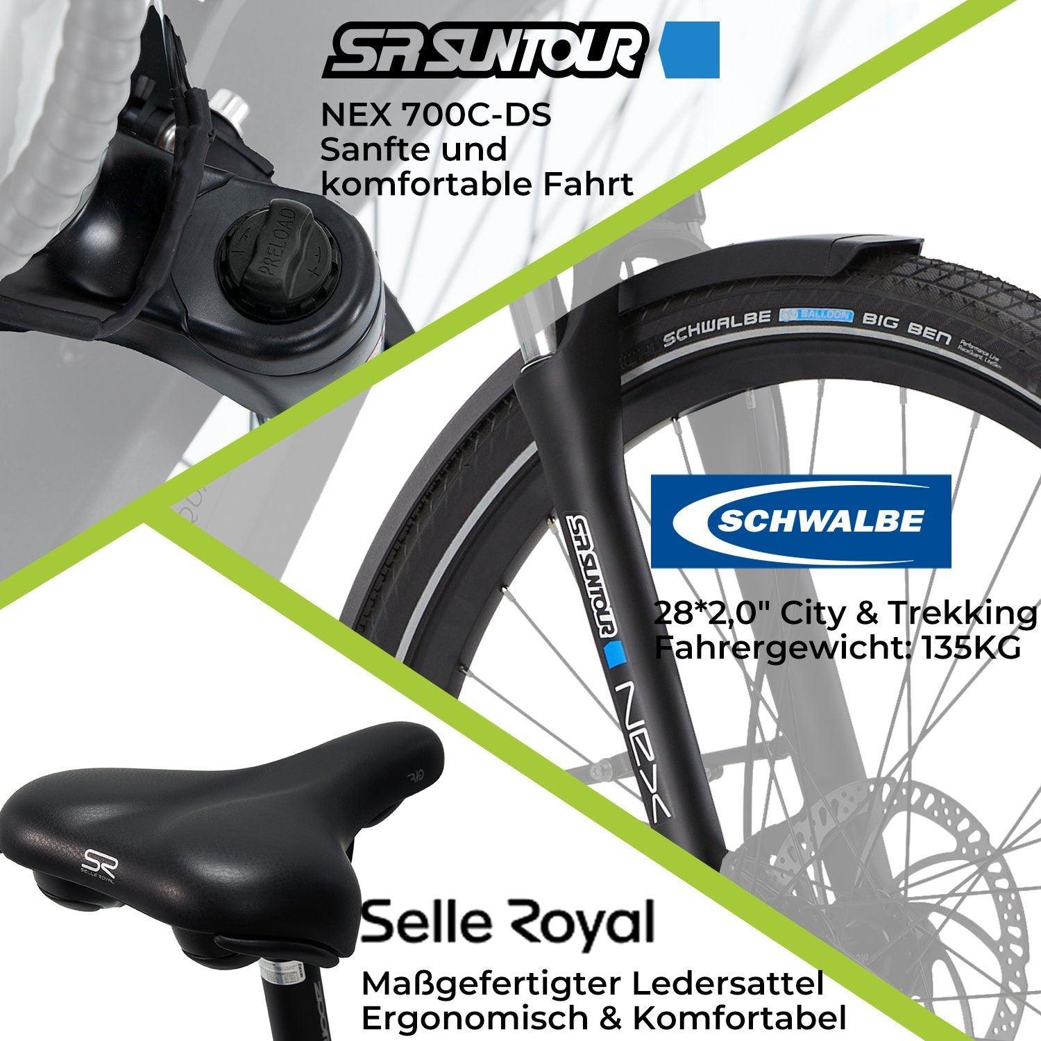 DERUIZ E-Bike Quartz 28 Zoll für Damen und Herren, 644Wh Citybike, 8 Gang Shimano Schaltwerk, Heckmotor, Tiefeinsteiger-Rahmen,  grau - wheelyou24