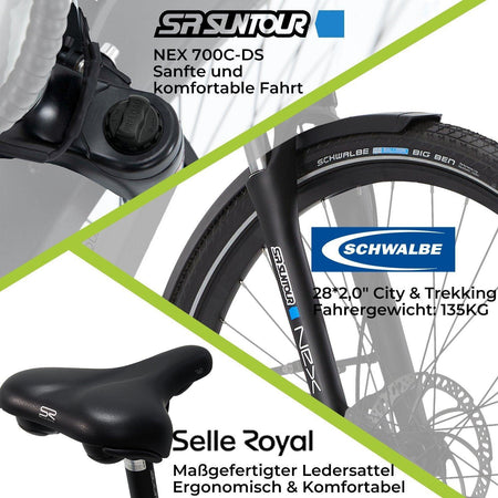DERUIZ E-Bike Quartz 28 Zoll für Damen und Herren, 644Wh Citybike, 8 Gang Shimano Schaltwerk, Heckmotor, Tiefeinsteiger-Rahmen,  grau - wheelyou24
