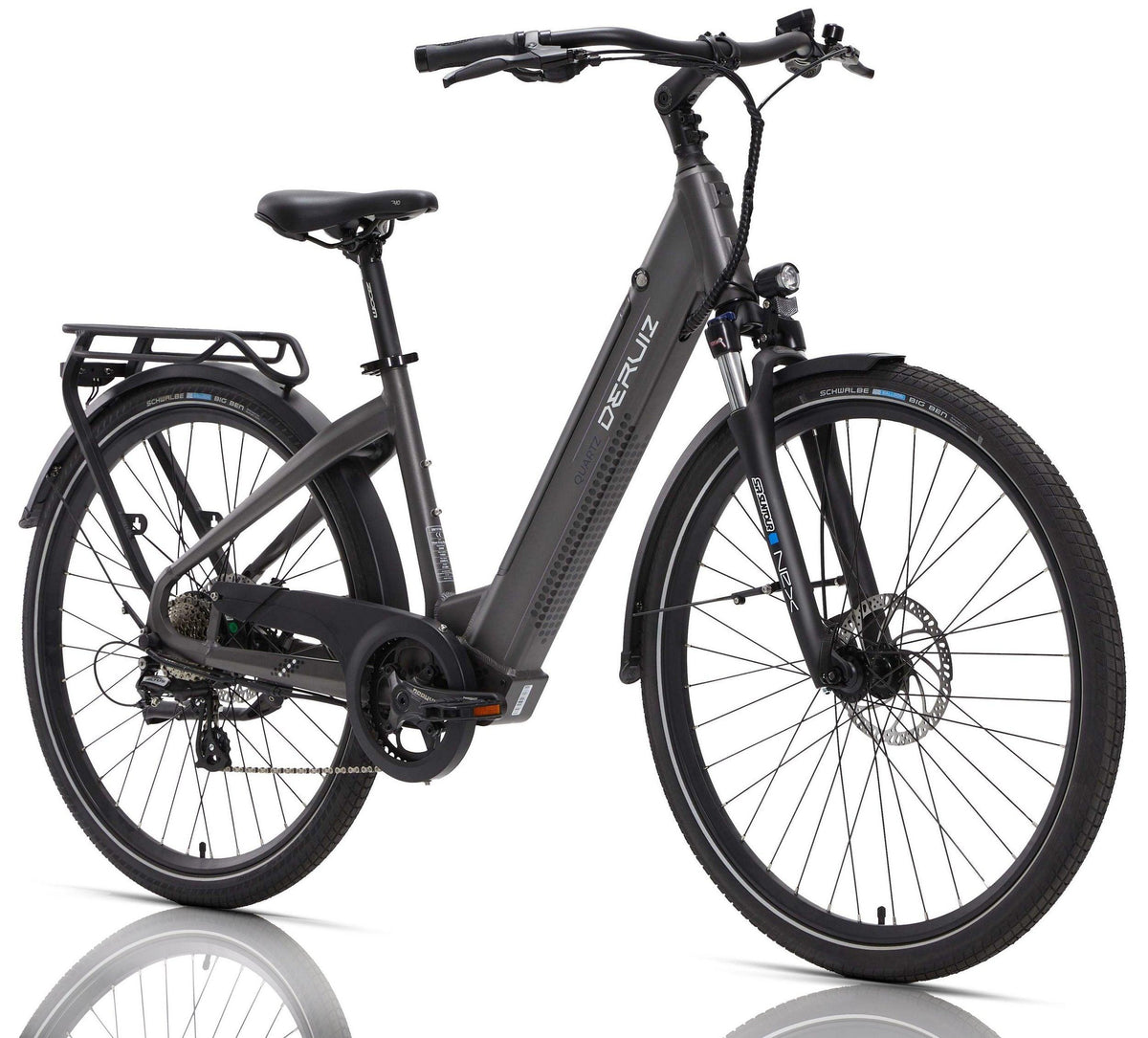 DERUIZ E-Bike Quartz 28 Zoll für Damen und Herren, 644Wh Citybike, 8 Gang Shimano Schaltwerk, Heckmotor, Tiefeinsteiger-Rahmen,  grau - wheelyou24