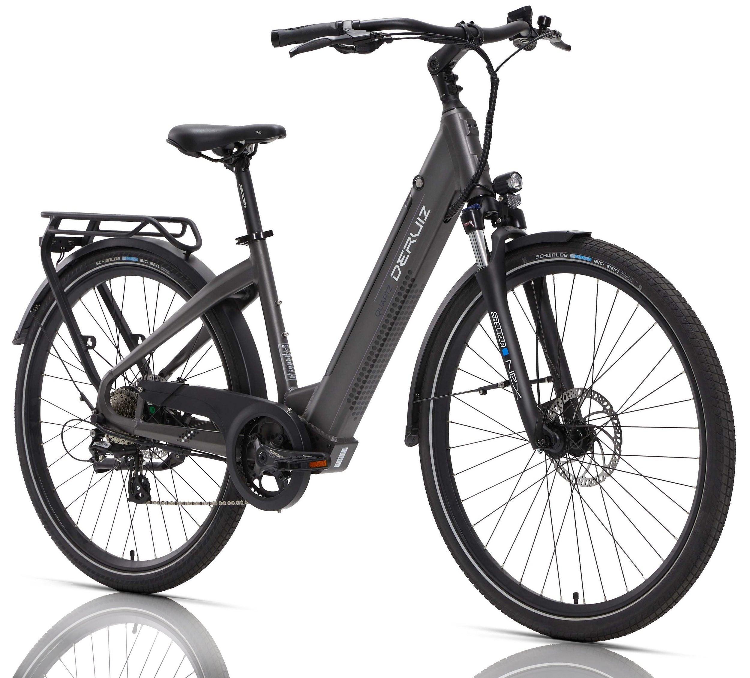 DERUIZ E-Bike Quartz 28 Zoll für Damen und Herren, 644Wh Citybike, 8 Gang Shimano Schaltwerk, Heckmotor, Tiefeinsteiger-Rahmen,  grau - wheelyou24