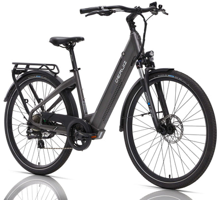 DERUIZ E-Bike Quartz 28 Zoll für Damen und Herren, 644Wh Citybike, 8 Gang Shimano Schaltwerk, Heckmotor, Tiefeinsteiger-Rahmen,  grau - wheelyou24