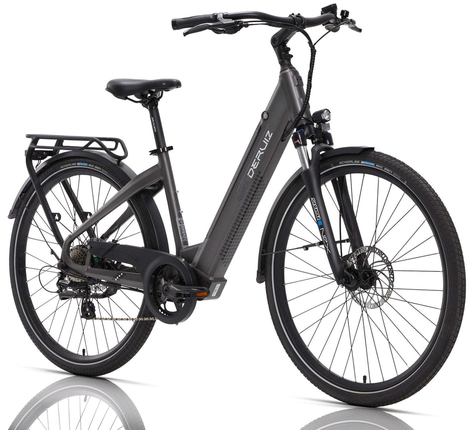 DERUIZ E-Bike Quartz 28 Zoll für Damen und Herren, 644Wh Citybike, 8 Gang Shimano Schaltwerk, Heckmotor, Tiefeinsteiger-Rahmen,  grau - wheelyou24