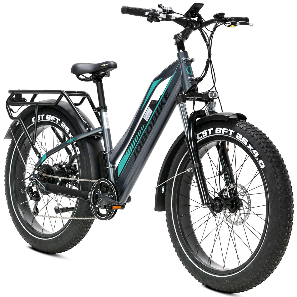 JOBOBIKE E-Bike Jobo Robin 26 Zoll, 700Wh MTB, 7 Gang Shimano Schaltwerk, Tiefeinsteiger-Rahmen, Bafang Heckmotor, grau - wheelyou24