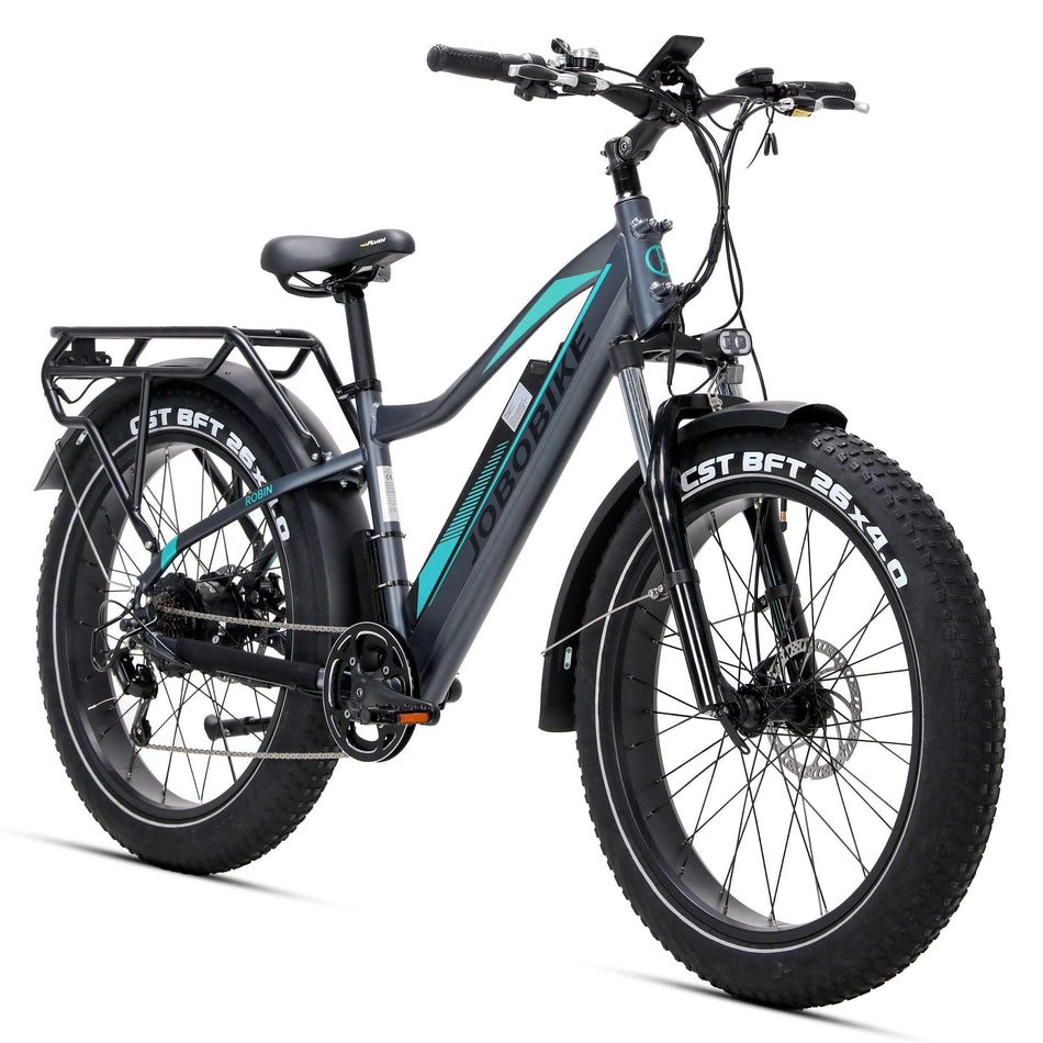 JOBOBIKE E-Bike Jobo Robin 26 Zoll, 700Wh MTB, 7 Gang Shimano Schaltwerk, Diamant-Rahmen, Bafang Heckmotor, grau - wheelyou24