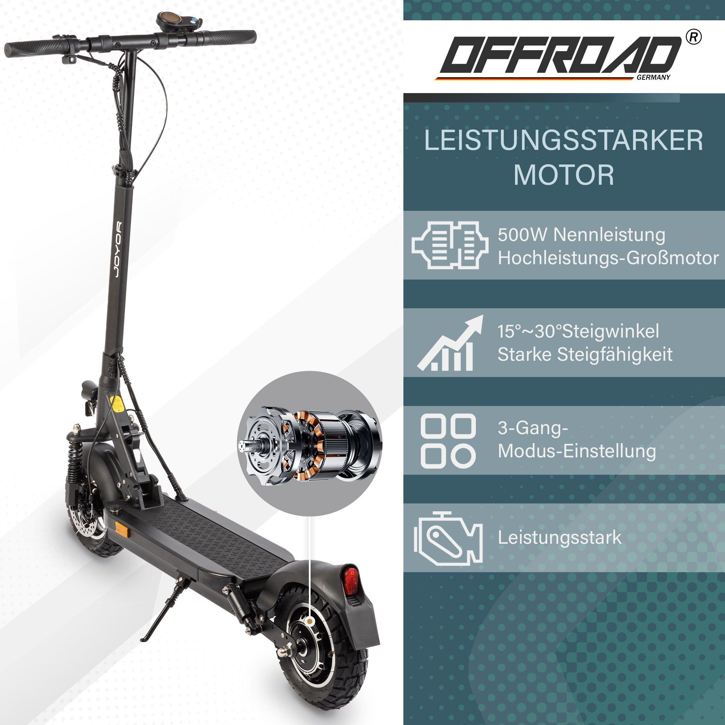Joyor Offroad E-Scooter Y8-S, Gelände-Elektroroller, 500W Motor, 3-Gang-Einstellung, bis zu 60km Reichweite, schwarz - wheelyou24