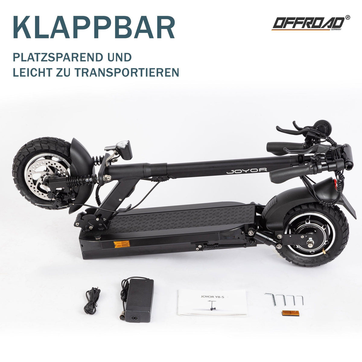Joyor Offroad E-Scooter Y8-S, Gelände-Elektroroller, 500W Motor, 3-Gang-Einstellung, bis zu 60km Reichweite, schwarz - wheelyou24
