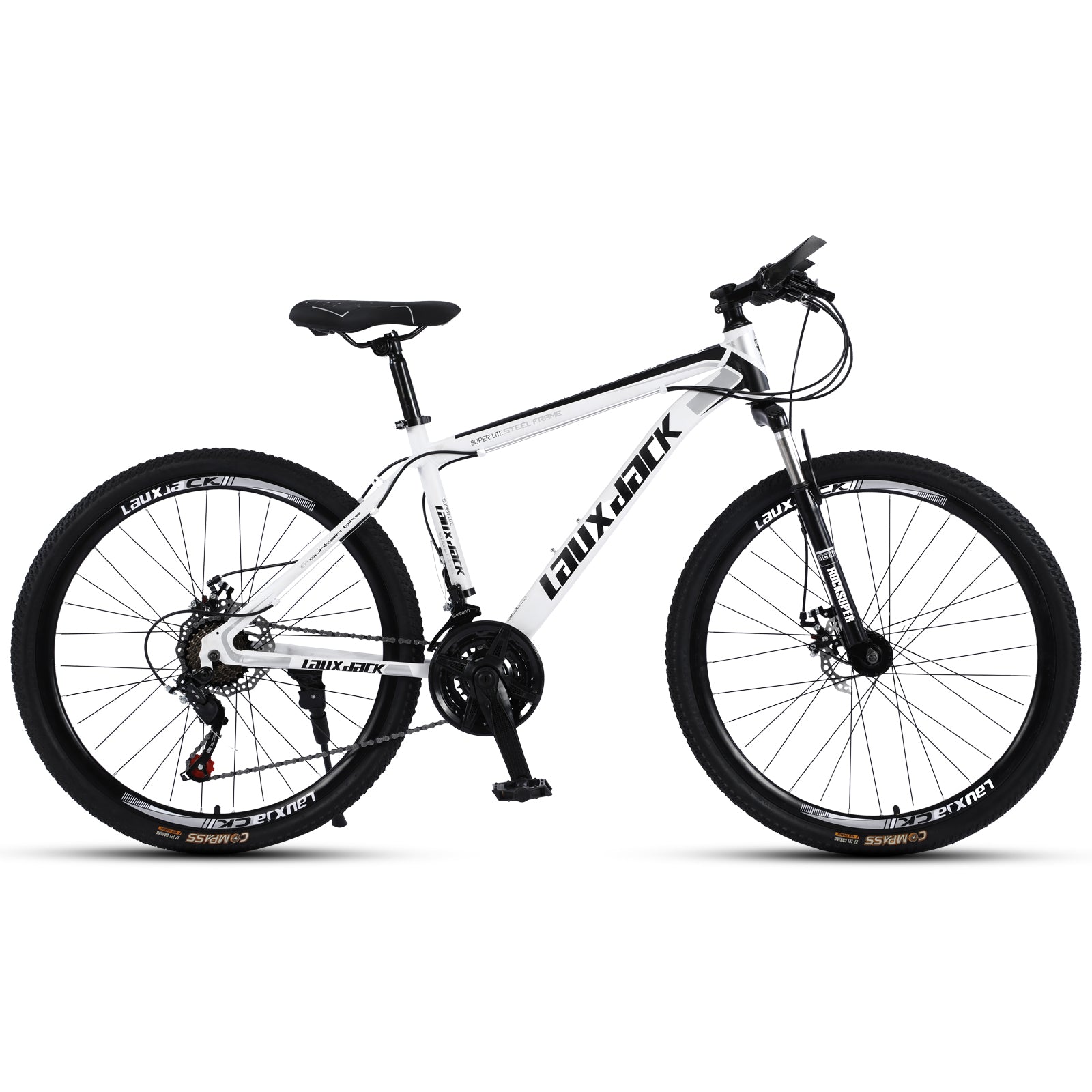Lauxjack Bicycle Mountain Bike 21 Speed Diamond Frame Hardtail Derailleur White