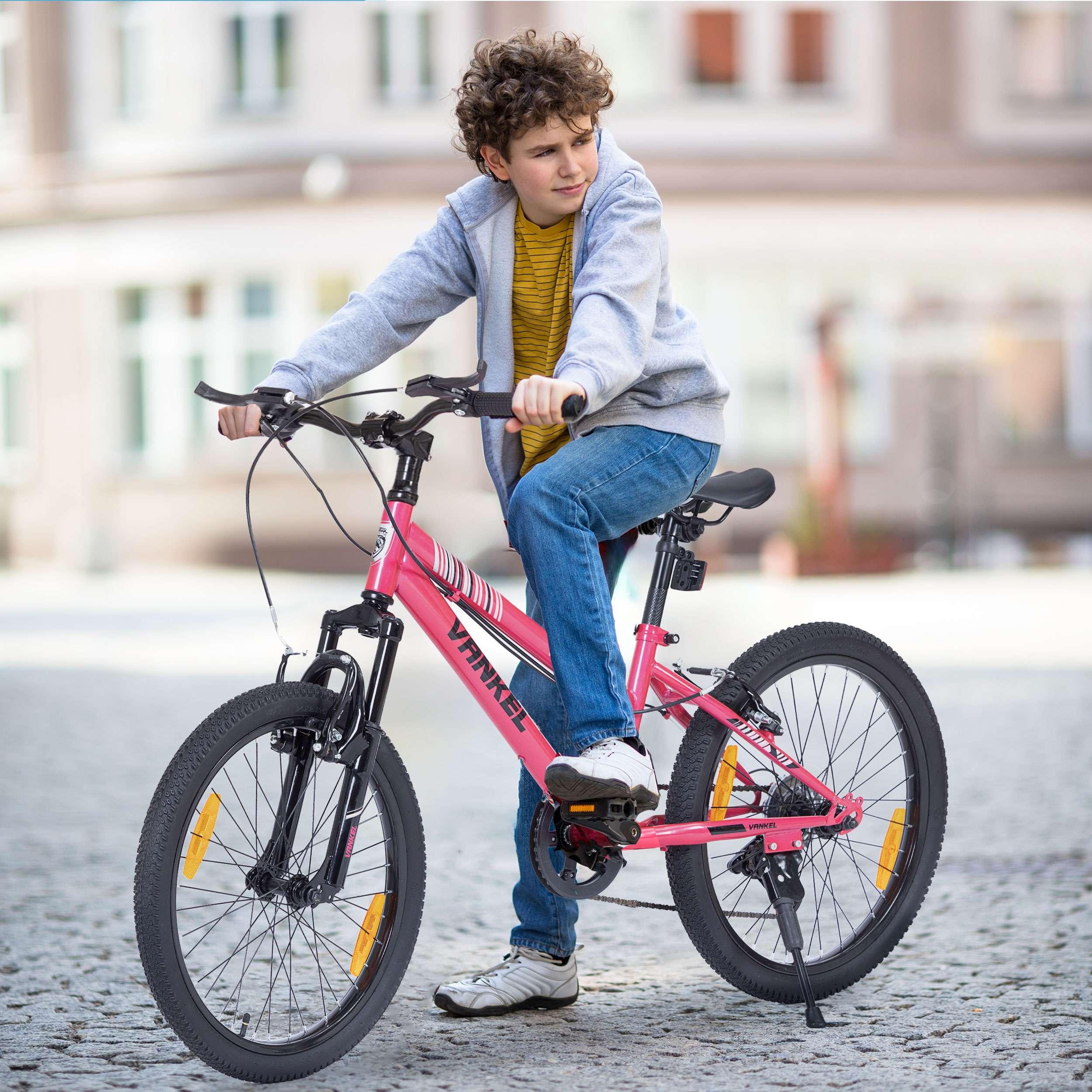 Vankel Kinderfahrrad 20 Zoll für Jungen und Mädchen, 6 Gang Schaltwerk, V-Bremse, rosa