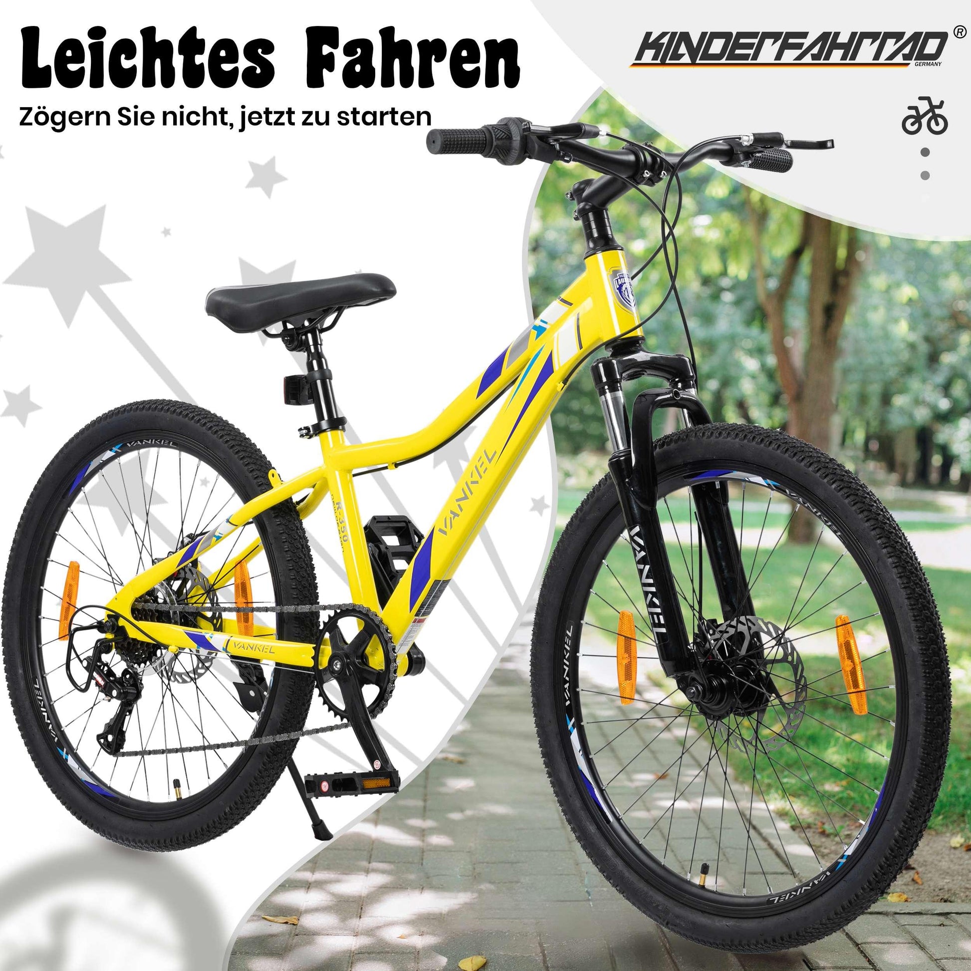 Kinderfahrrad MTB für Jungen und Mädchen 24 Zoll zitronegelb 6 Gang Sc – wheelyou24