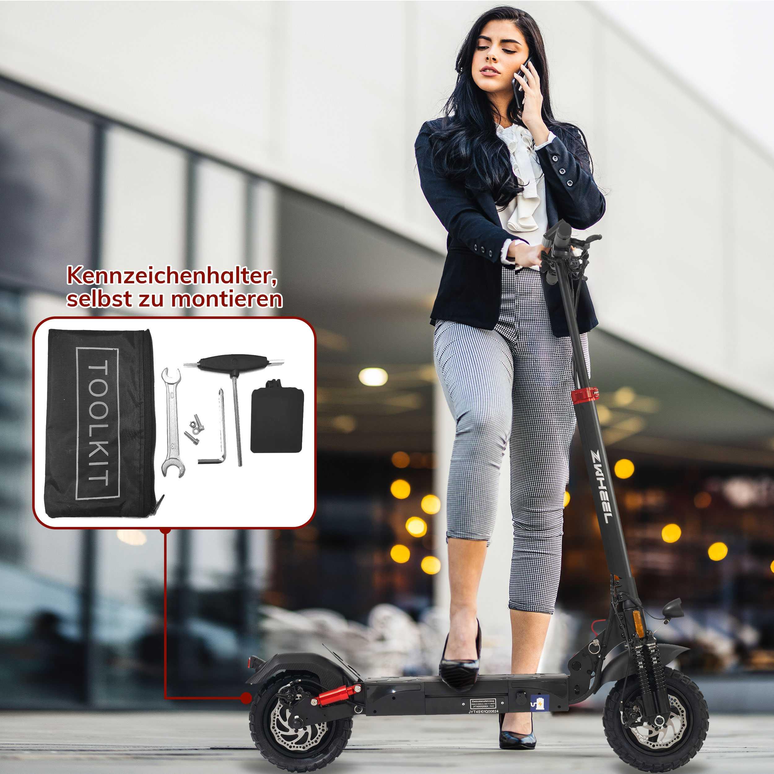 ZWHEEL Offroad E-Scooter T4 10 Zoll mit mit Straßenzulassung ABE, 500W Motor, Max 50 km Reichweite, klappbar, schwarz - wheelyou24